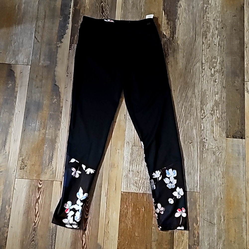 Adidas Black Floral Leggings Girls Size Small 7/8
